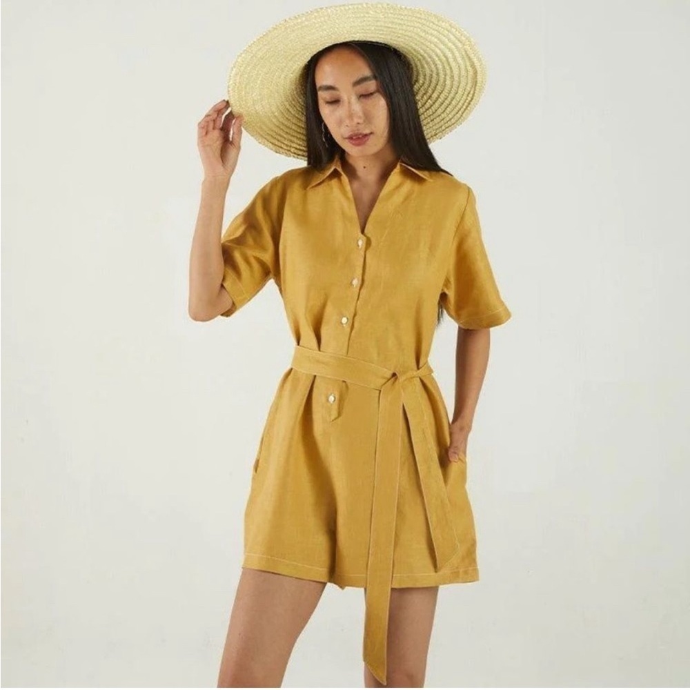 Madewell Reistor Barefoot The Park Hemp Romper in Mustard Yellow XL